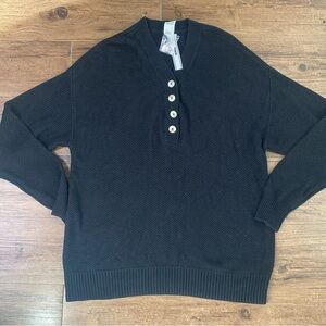 PINK Victoria's Secret Black Knit Henley Sweater L